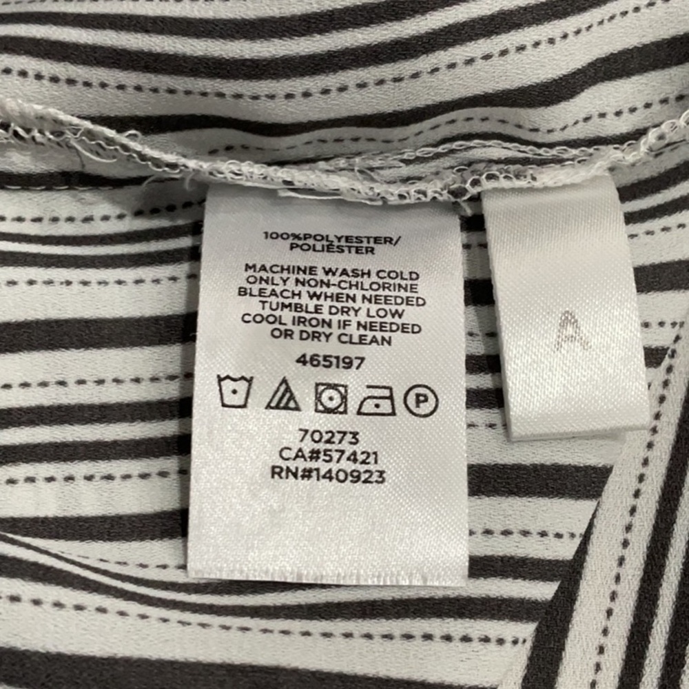 Loft black & white small stripe design with ruffle shoulders blouse L - Picture 8 of 13